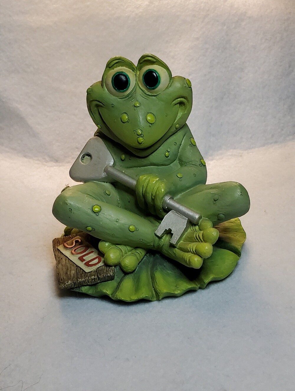 VTG. Holland Studio Craft Sprogz Green Frog Figurine "My New Pad" Signed A. Hull